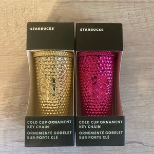 Starbucks 2022 Gold Cold Cup Ornament Key Chain